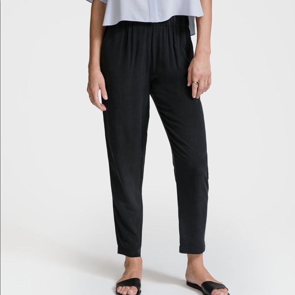 Grana black silk ankle pant